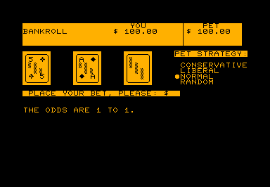 Acey Deucy game screenshot for Commodore PET